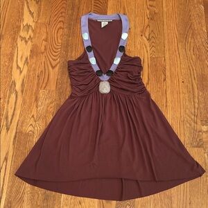 Prairie New York Ruched Stone Embellished v-neck brown Top sz.XS